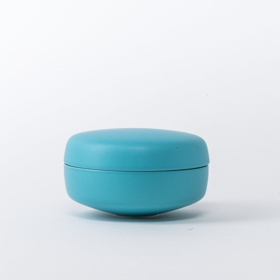 Small Azure Blue Lidded Box - Pebble Ceramic Trinket Jar