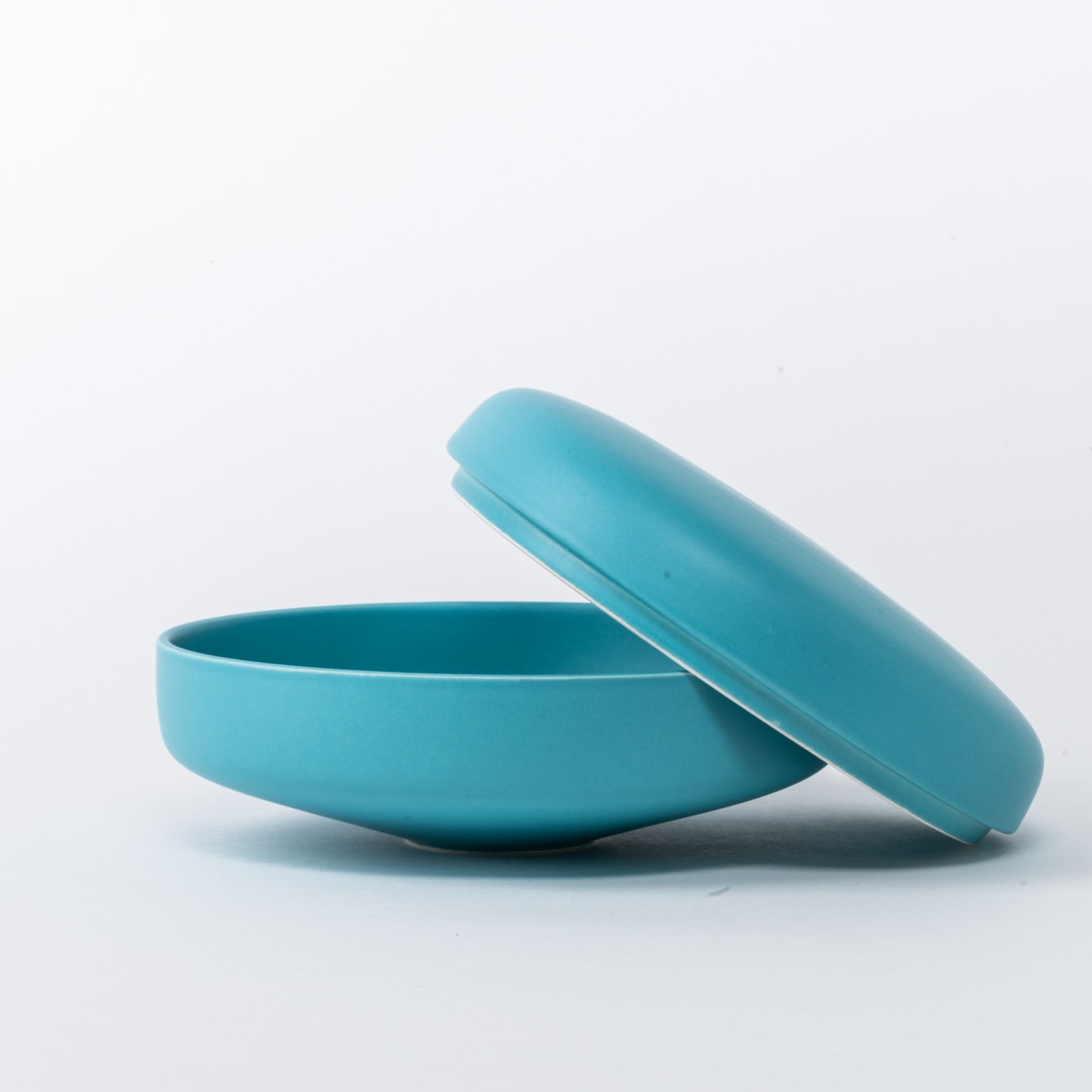 Large Azure Blue Lidded Box - Wide Pebble Ceramic Jar - Image 2