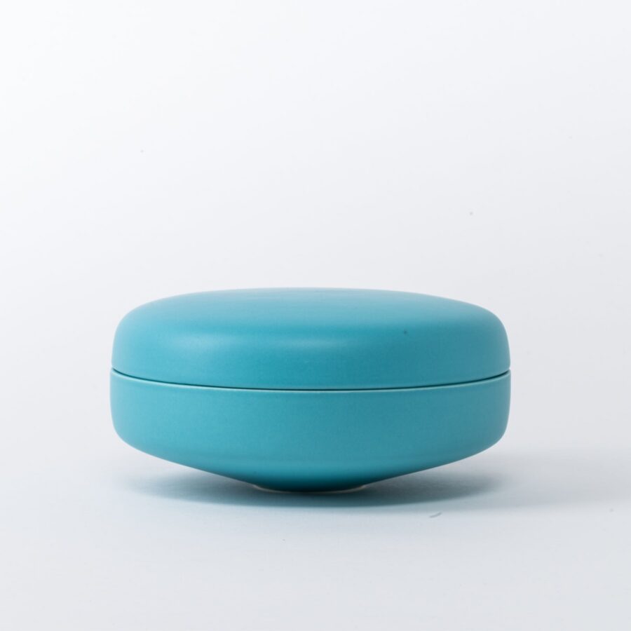 Large Azure Blue Lidded Box - Wide Pebble Ceramic Jar