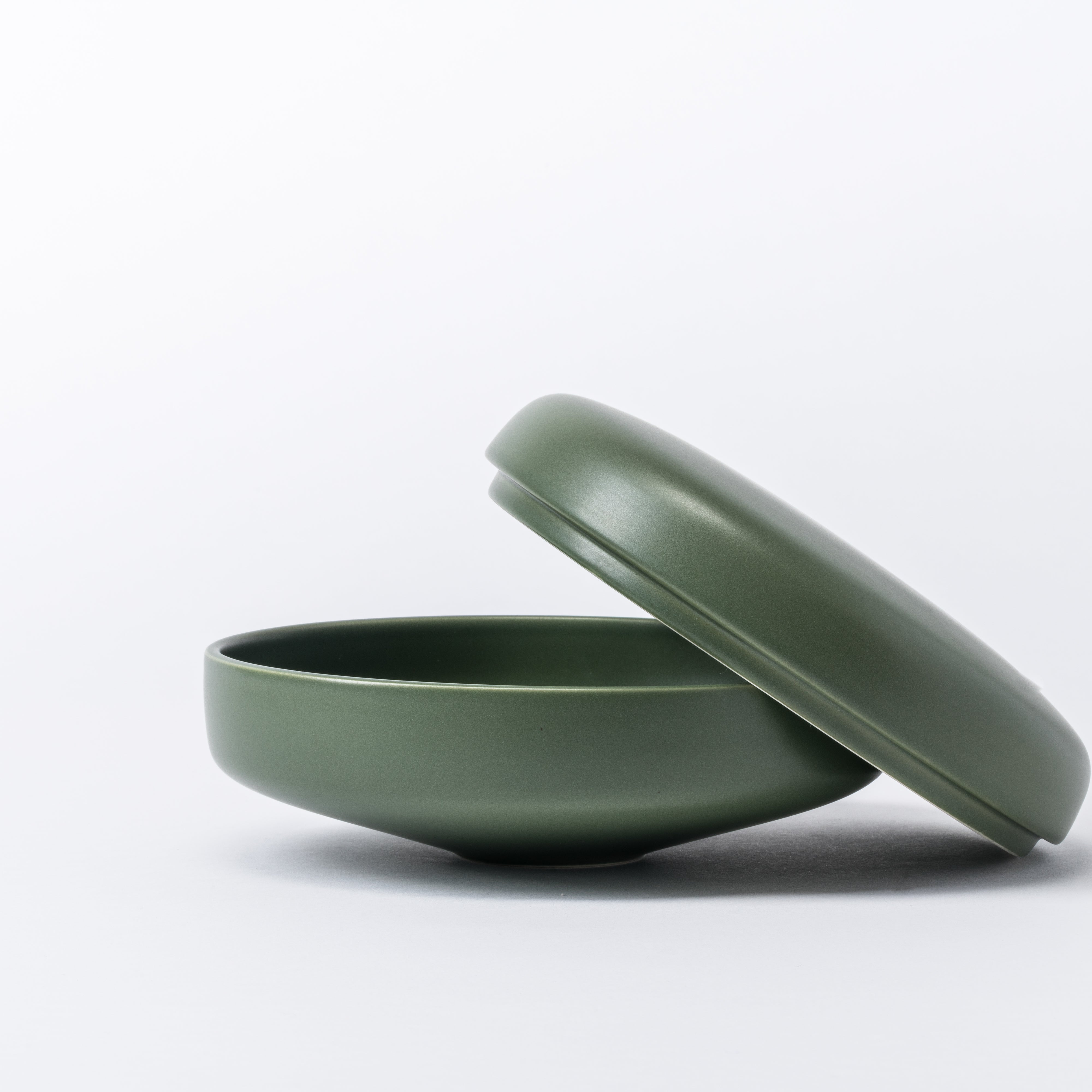 Large Elm Green Lidded Box - Wide Pebble Ceramic Jar - Image 3